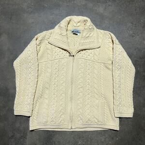 Vintage 80s Arancrafts Ireland Yellow Cable Knit Wool Zip Up